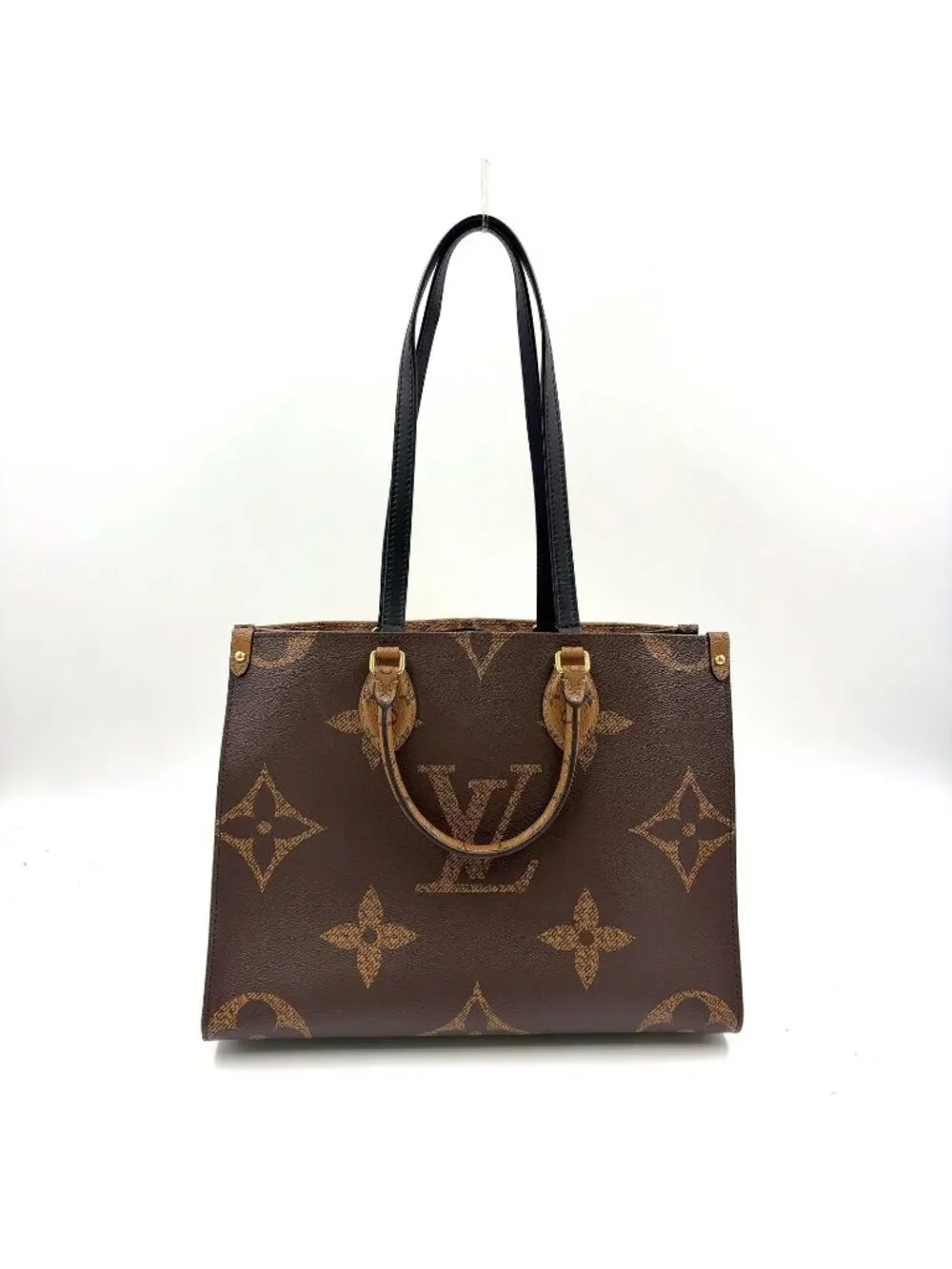 Louis Vuitton On The Go MM Monogram Giant Leather Brown Black Light Tote Gold